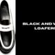 black and white loafers